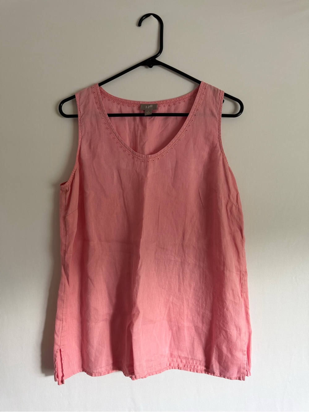 J Jill Women’s linen Sleeveless Blouse Size S Pink Eyelet Detail